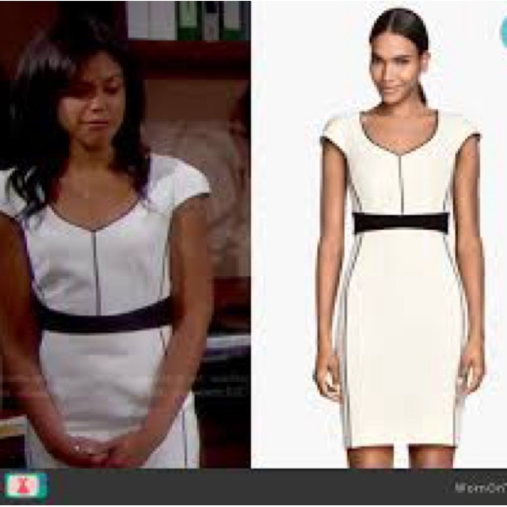 H&M contrast fitted sheath in ivory Size 10